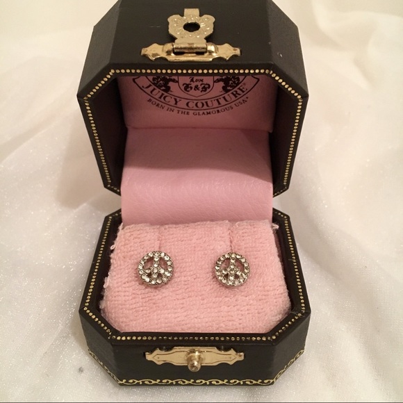 NWT Juicy Couture Peace Sign Pave Stud Earring - Picture 4 of 8